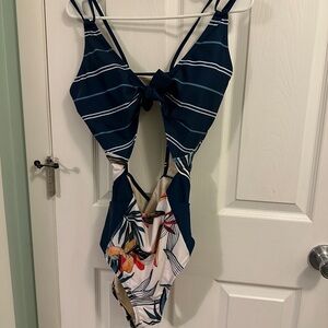 Striped Floral One-Piece Swimsuit